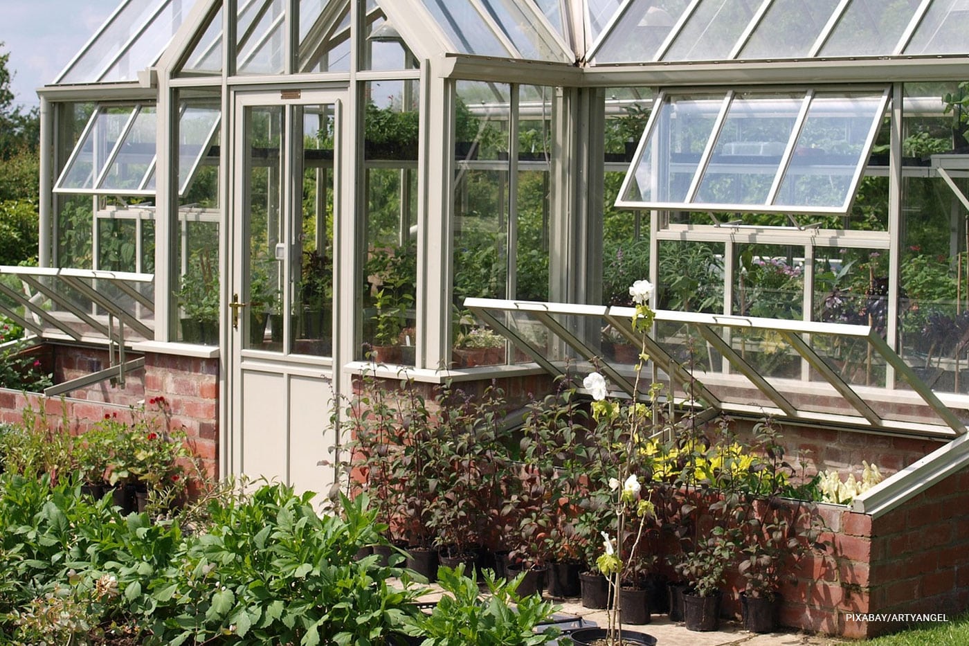 green house with cold frame outside