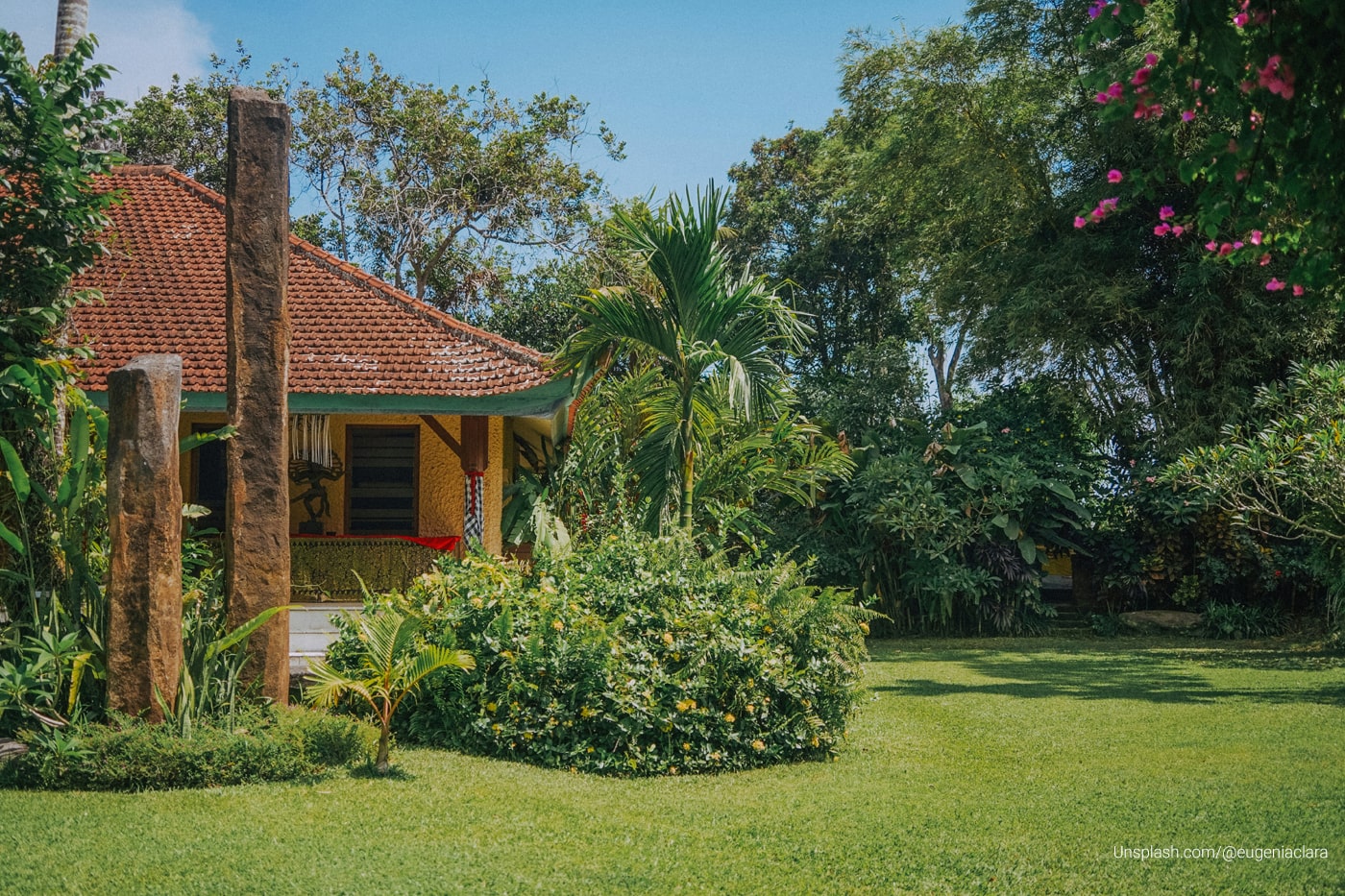 A house surrounded by trees and grass