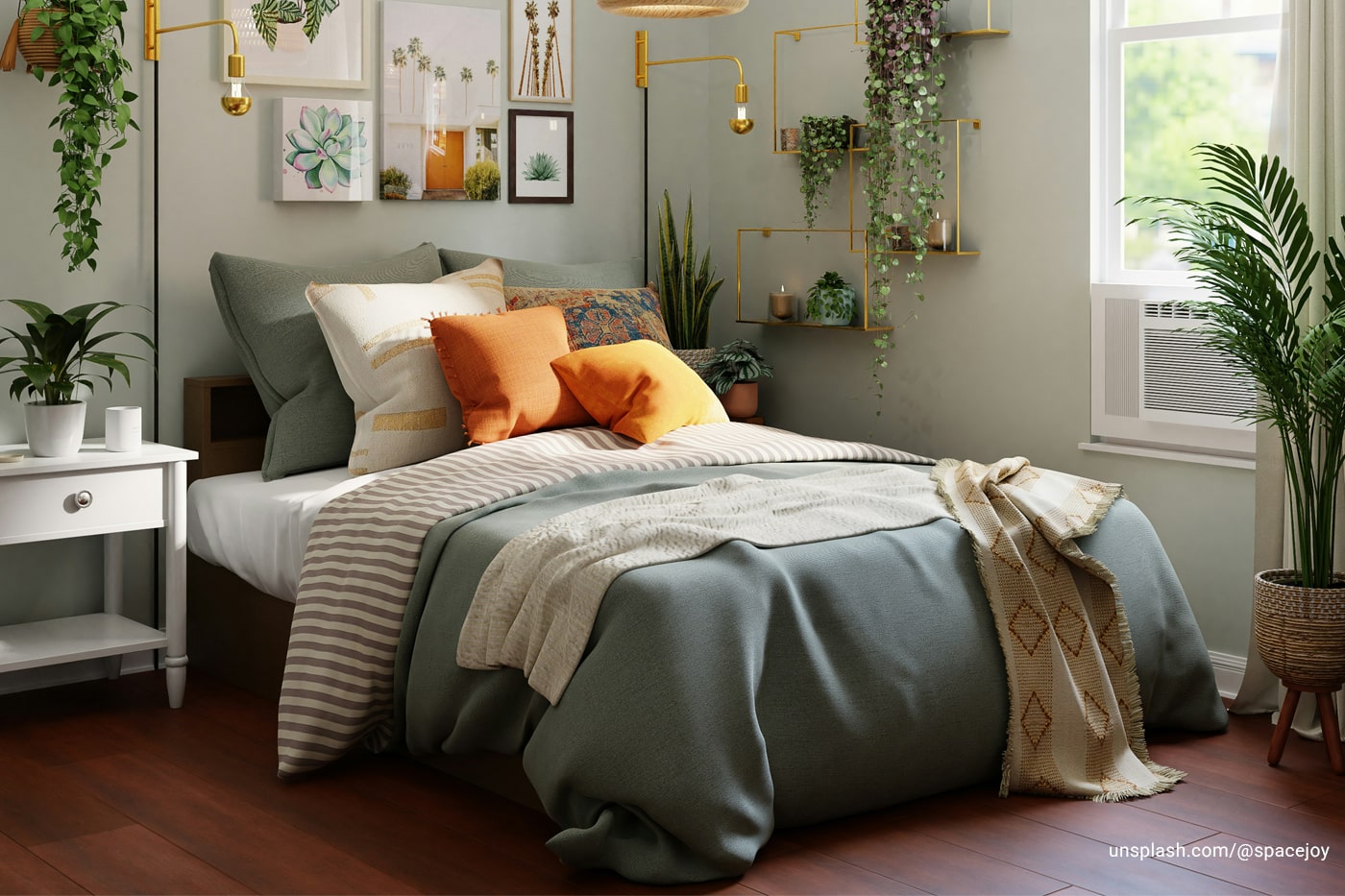 A bedroom with plants