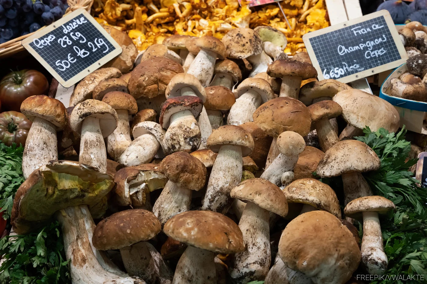 Mushrooms being sold in a market