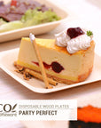 A slice of cake using eco homeware disposable wood plates