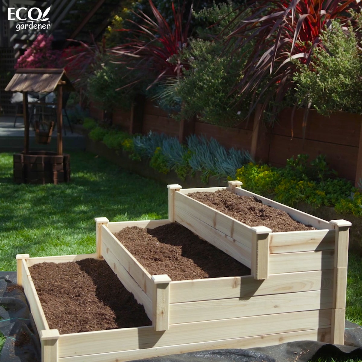 Ecogardener Tiered Raised Bed Planter in the garden