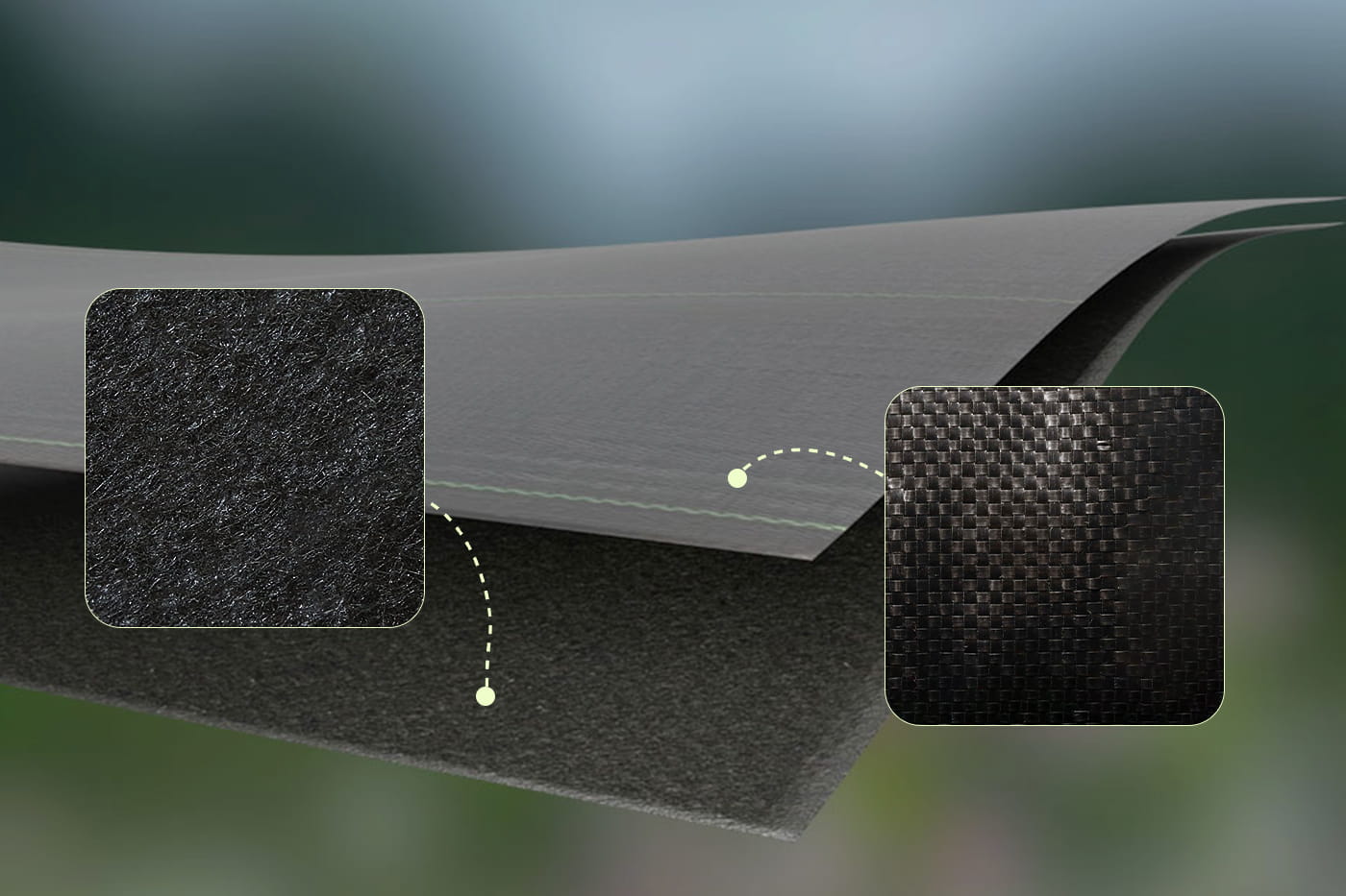 landscape fabric infogprahic showing two layers woven and non-woven
