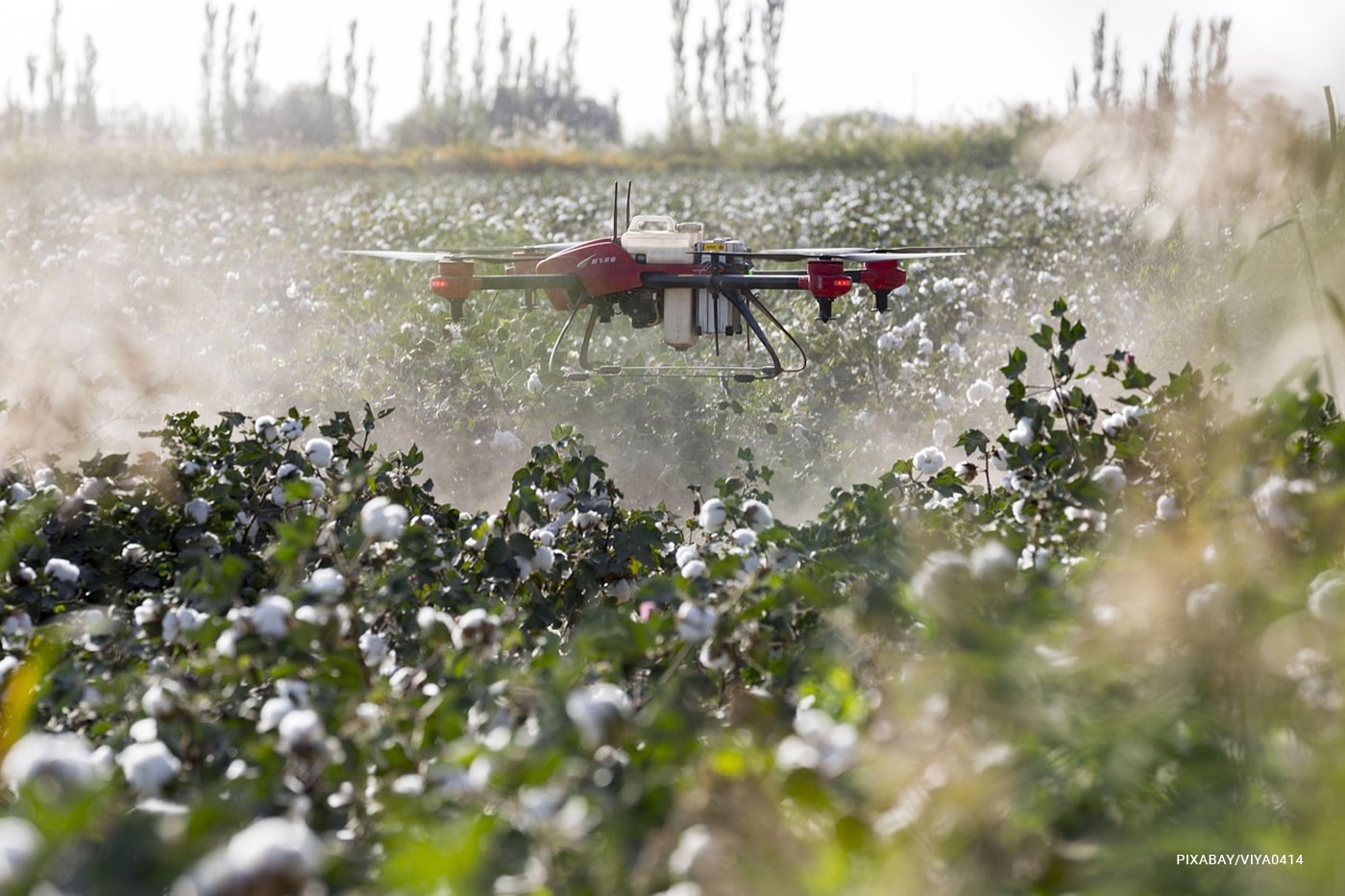 a drone flying at the garden field