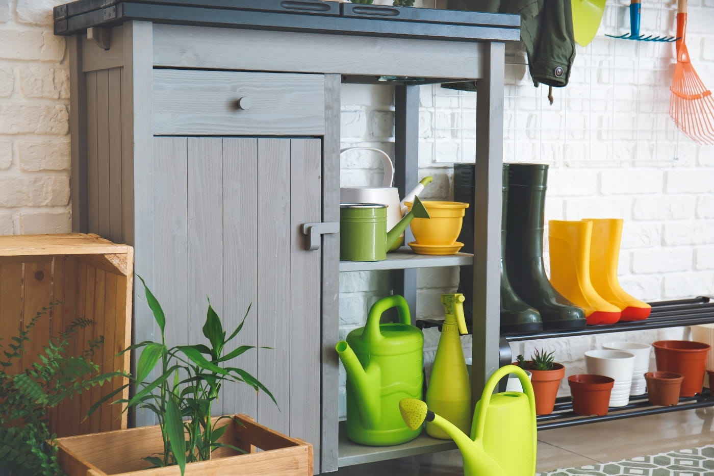 Garden tools and equipment in storage