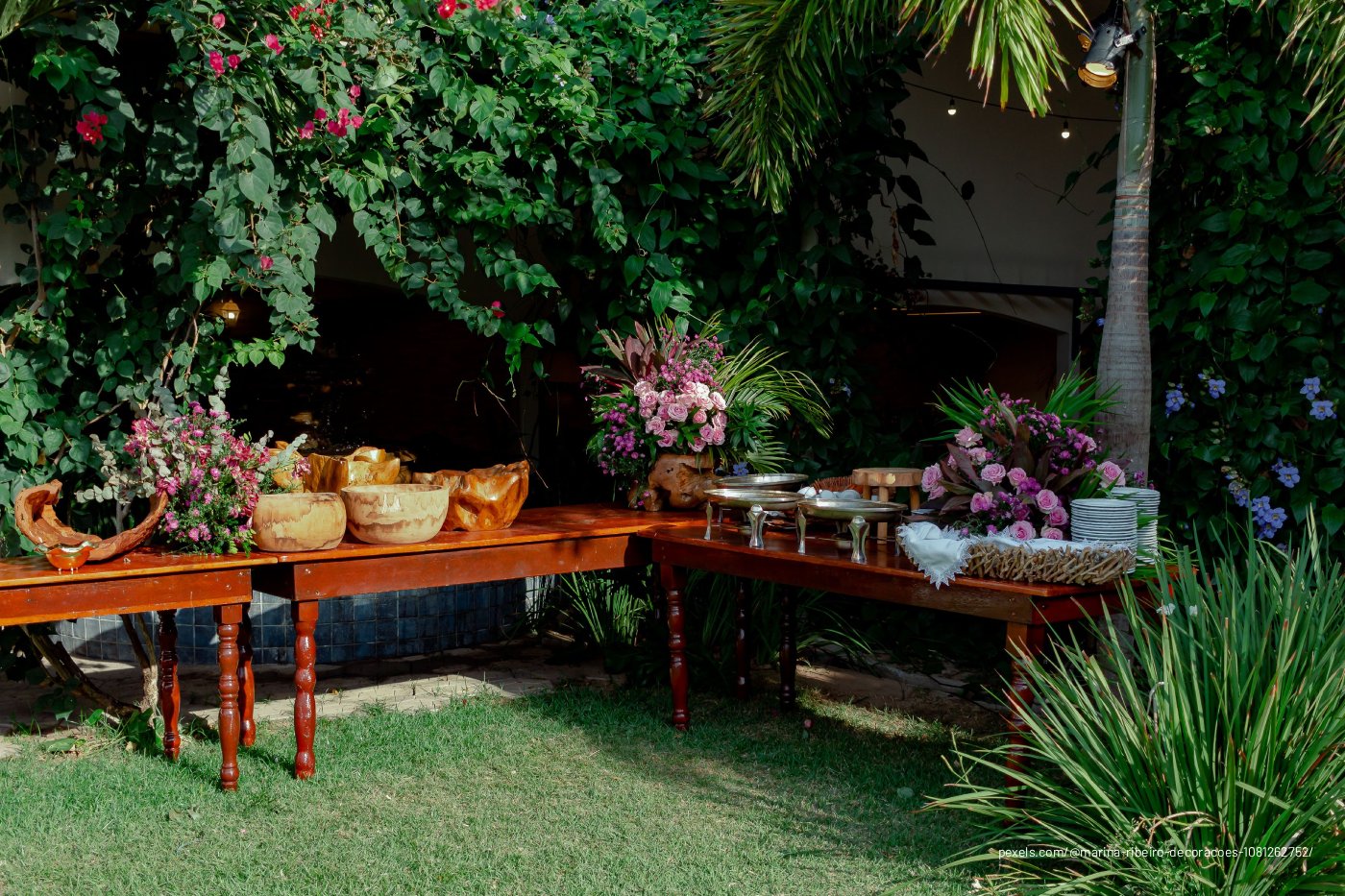 Dining tables in the garden