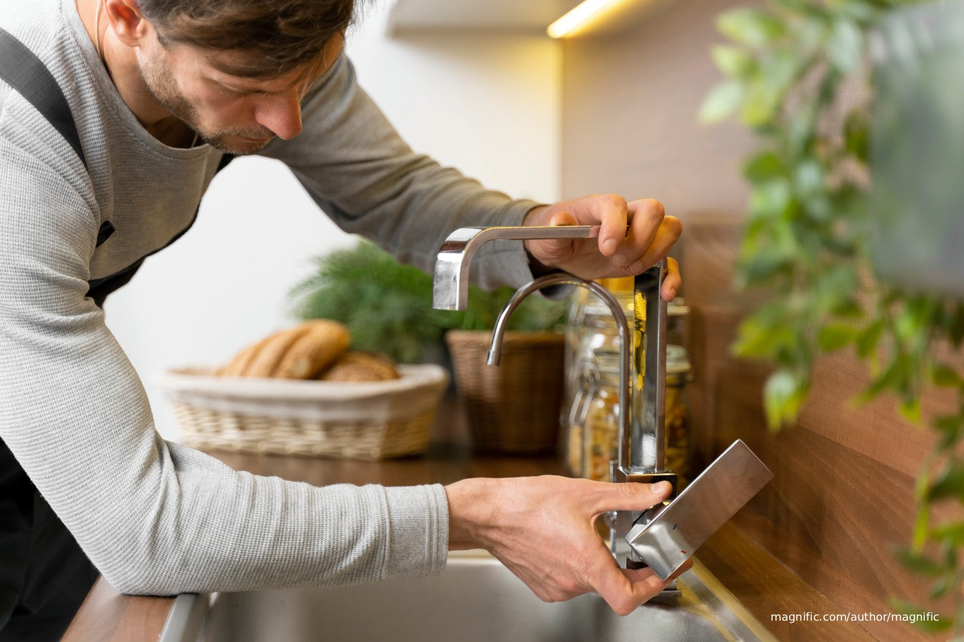 A man fixing a faucet