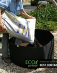 Man putting soil in ecogardener grow bags