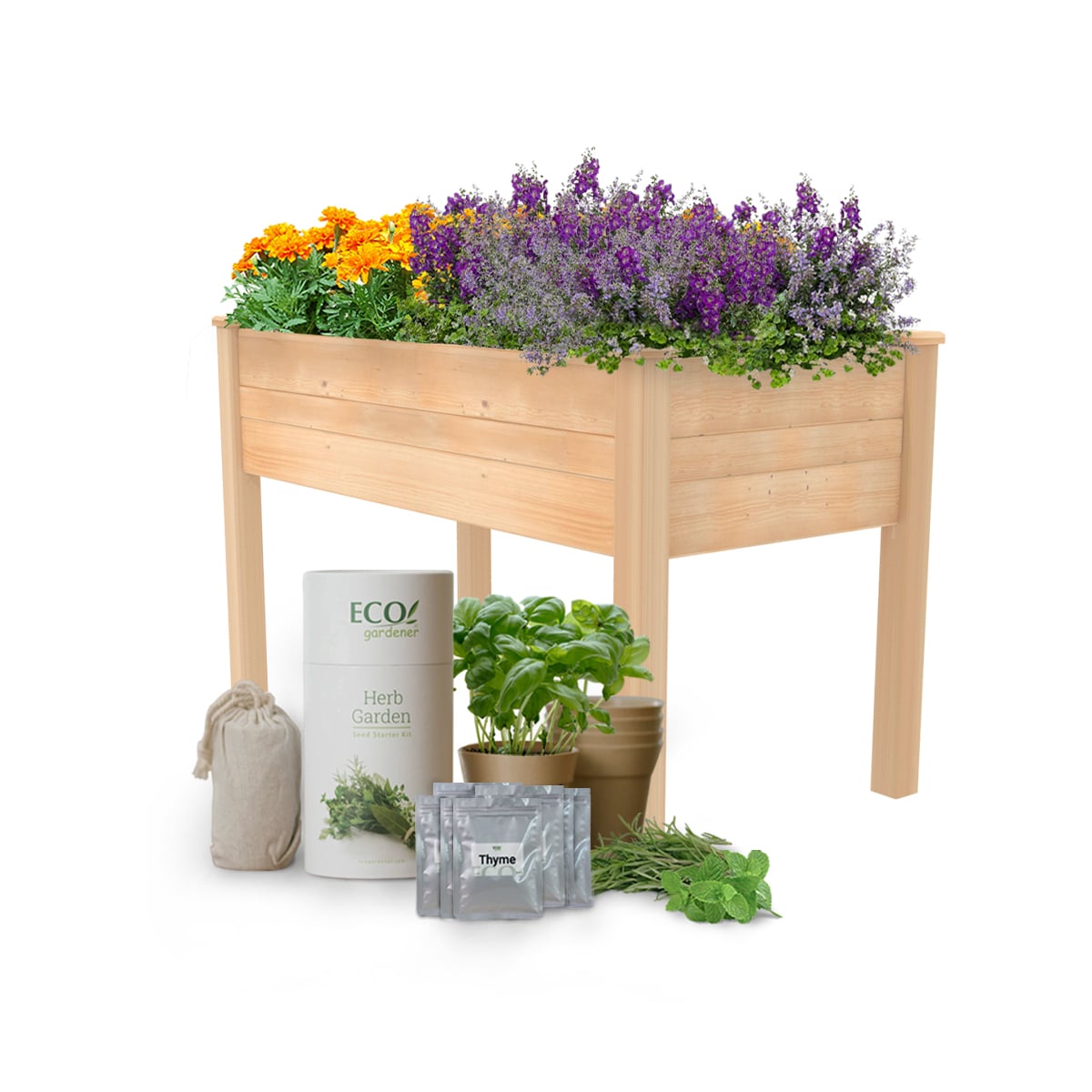 ECOgardener 2’x4’ Raised Bed Planter Bundle with Herb Garden Kit Starter Pack