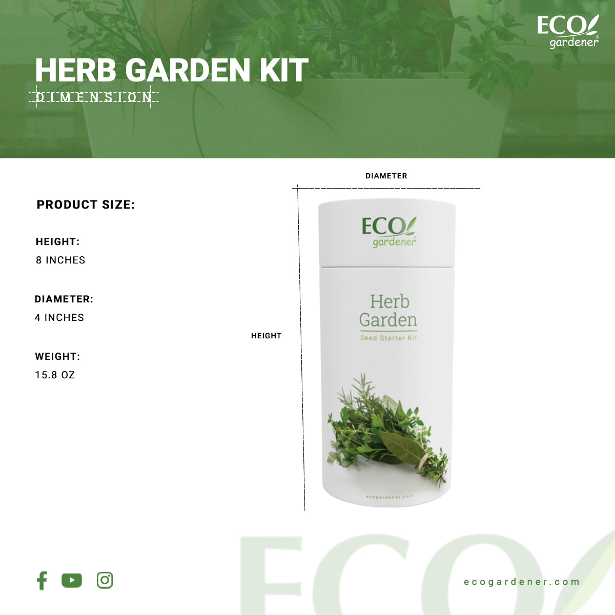 Ecogardener Herb Kit Dimensions