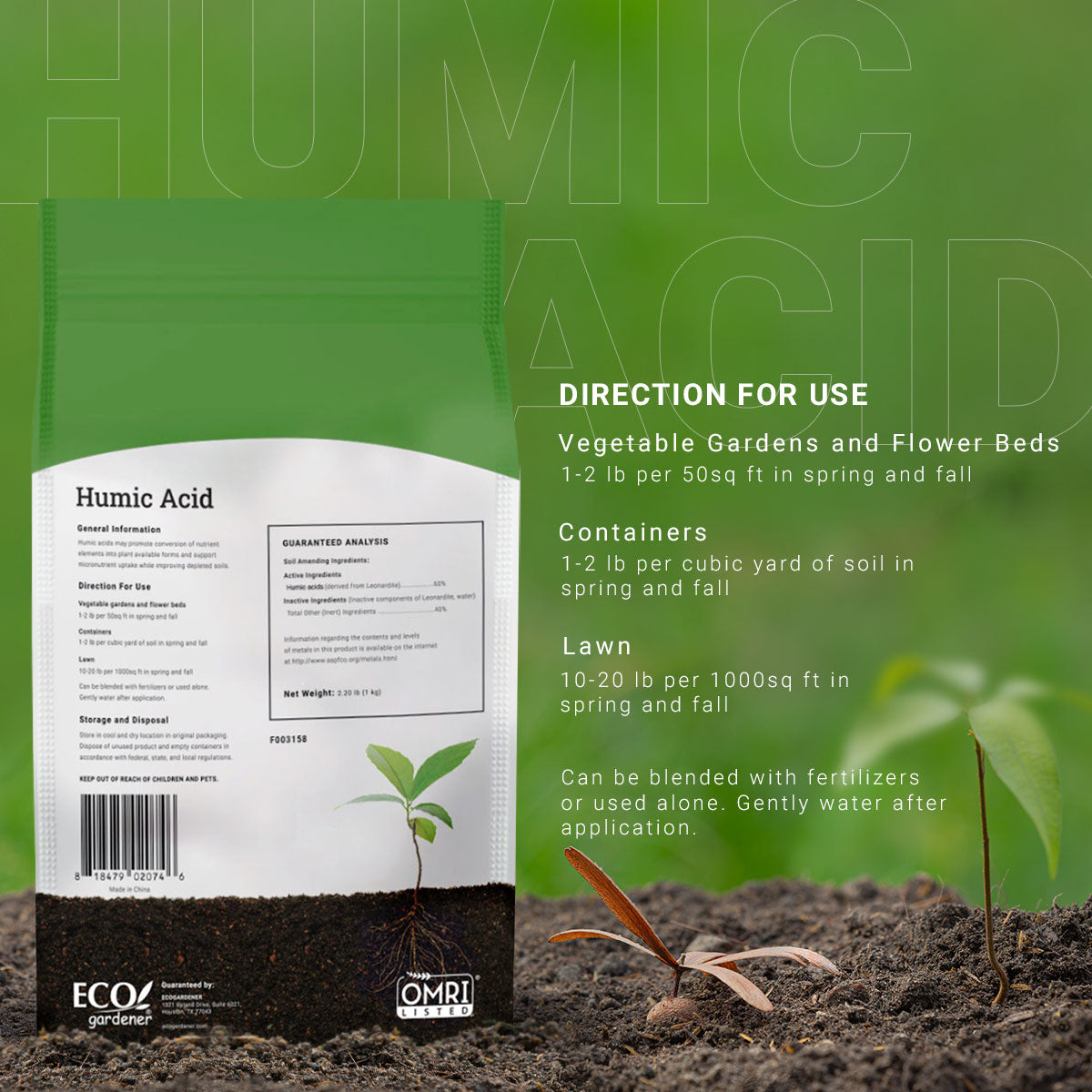 Direction for use of Ecogardener Humic Acid