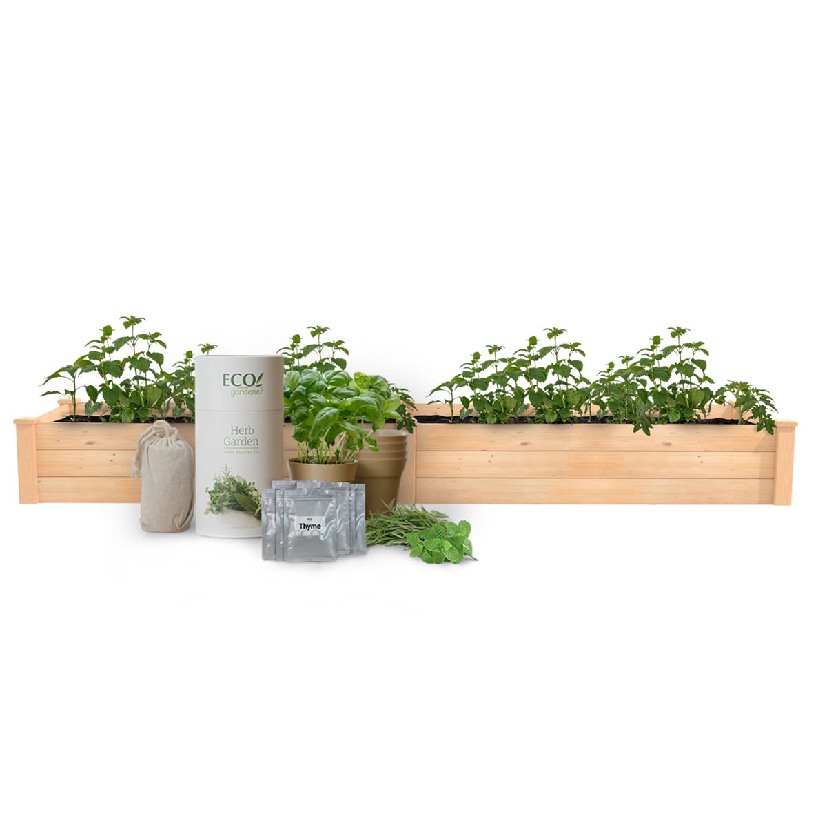 ECOgardener 2’x8’ Raised Bed Planter Bundle with Herb Garden Kit Starter Pack