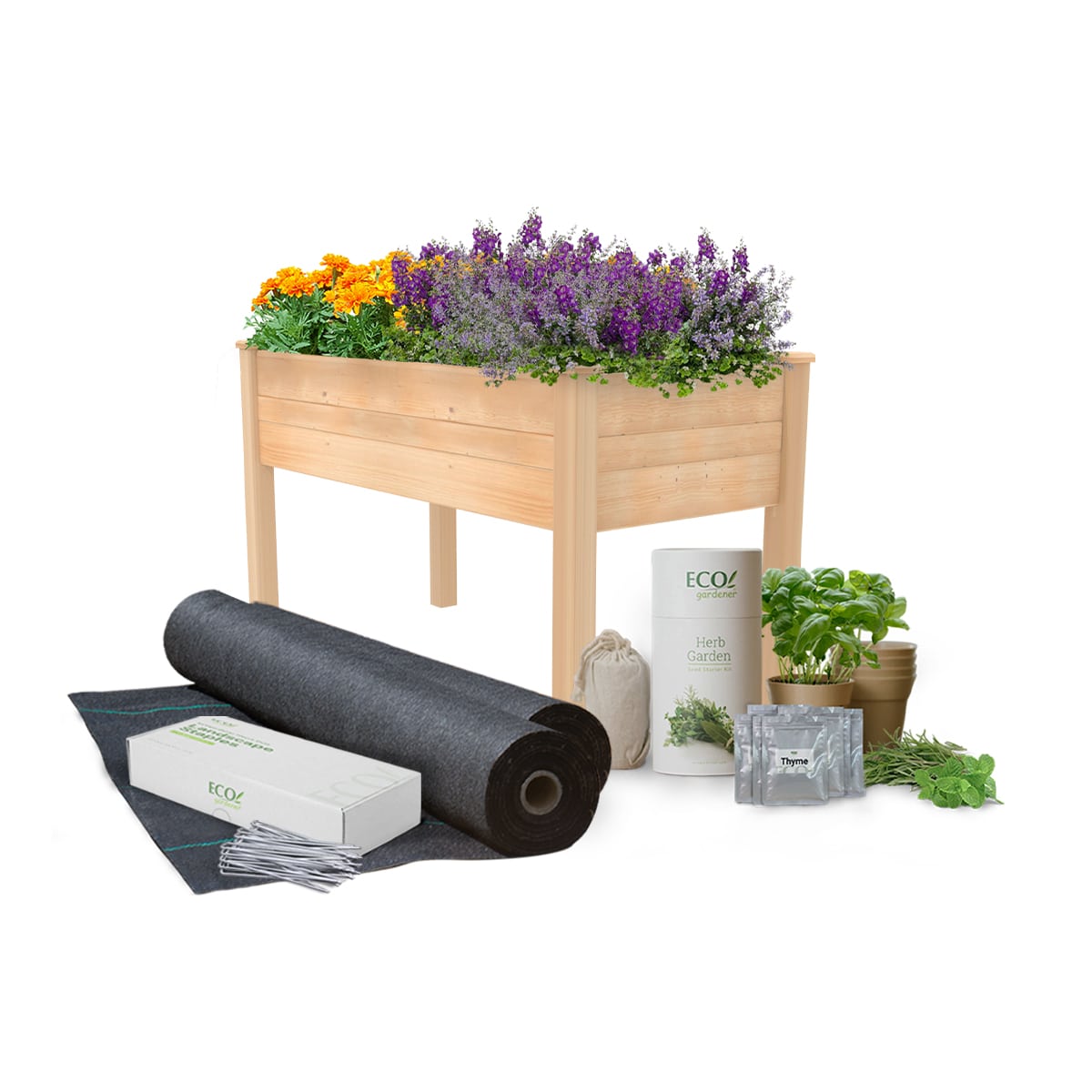 Complete Herb Garden Starter Kit Bundle with Elevated Raised Bed