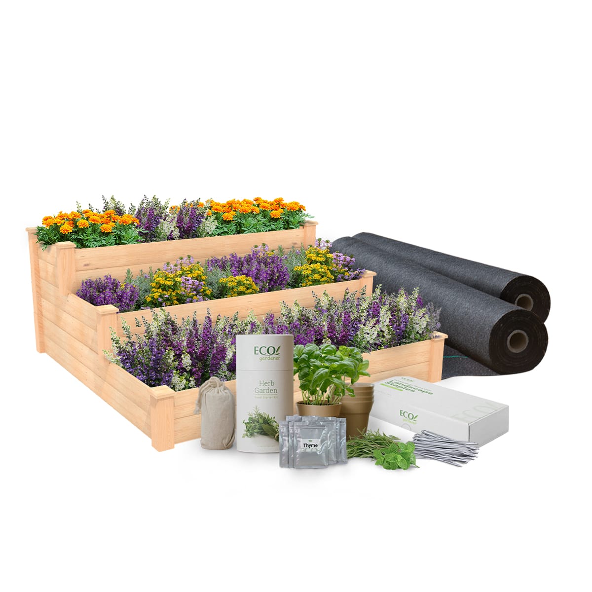 Complete Herb Garden Starter Kit Bundle with Tiered Raised Bed